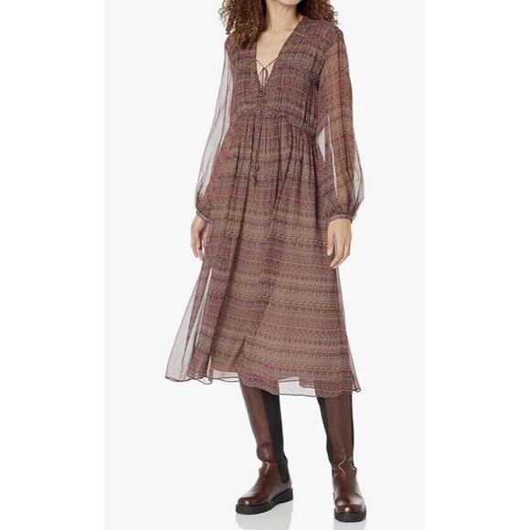 Joie Midi Dress $448 Alquina Silk in Anise Flower Multi Blouson Sleeves 0X NWT - Picture 6 of 11